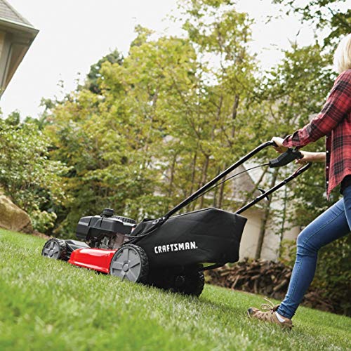 Craftsman M215 159cc 21-Inch 3-in-1 High-Wheeled FWD Self-Propelled Gas Powered Lawn Mower with Bagger Craftsman M215 159cc 21-Inch 3-in-1 High-Wheeled FWD Self-Propelled Gas Powered Lawn Mower with Bagger